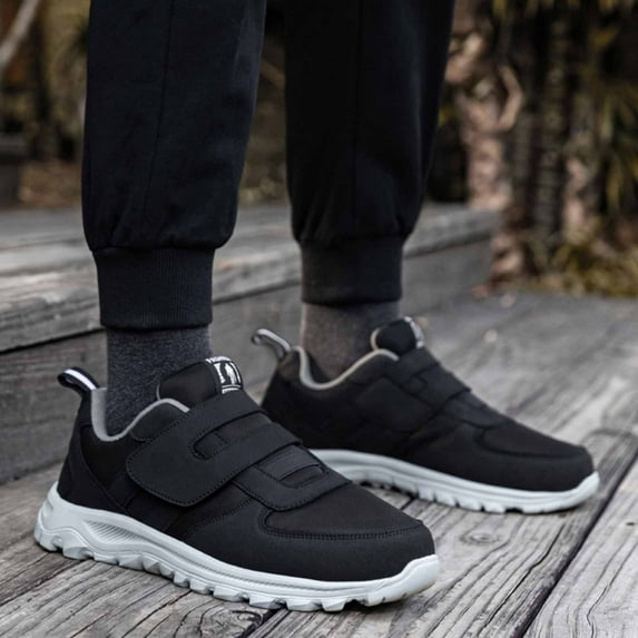 Aayomet Mens Slip on Sneakers Couple Models Men's Middle Aged And Elderly Light And Comfortable Non Slip Hook Loop Walking Sport,Black 11.5