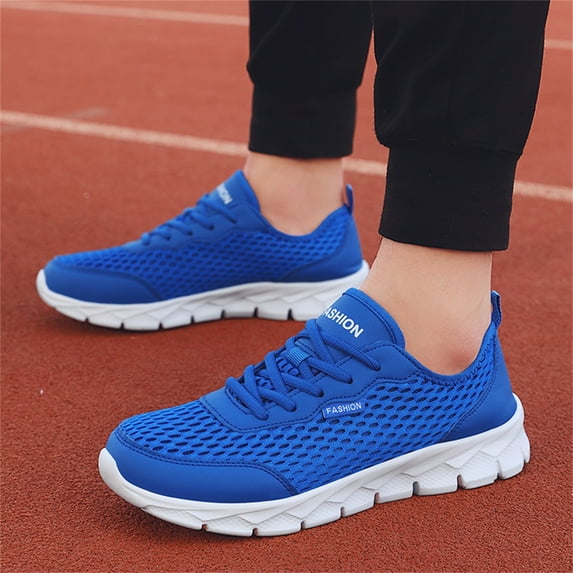 Aayomet Mens Slip on Sneakers Fashion Summer Men Mesh Breathable Comfortable Lightweight Flat Soft Lace Up Casual,Blue 8