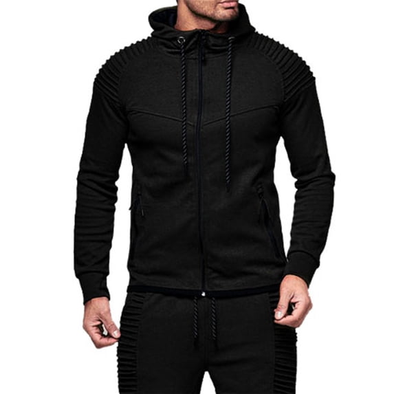 Aayomet Mens Sweatshirt Men's Autumn Solid Long Sleeve Pleated Hooded Jacket Casual Outdoor Zipper Black Hoodie Men Pullover Tops,S-3XL