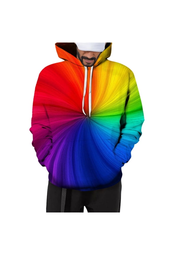 Mens Sweatshirts Hoodies Personalized Fashion Trend Sports Rainbow Park Printed Men and Women Hooded (Red, XXL)