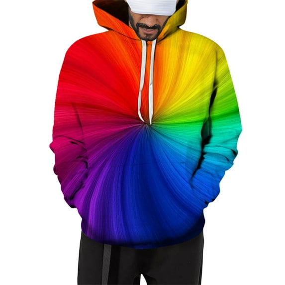 Aayomet Mens Sweatshirts Hoodies Personalized Fashion Trend Sports Rainbow Park Printed Men and Women Hooded (Red, XXXL)