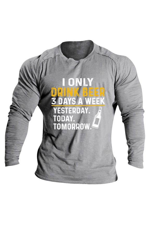 Mens T Shirts Graphic And Comfortable T Shirt With Round Neck And Long Sleeves Top (Gray, XXL)