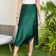 thumbnail image 1 of Aayomet Midi Skirt Women Casual High Waist Glossy Satin Solid Color Slit Maxi Skirt,Green X-Large, 1 of 5