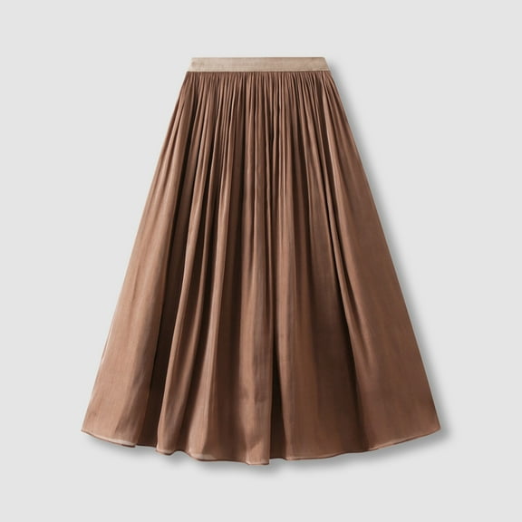 Aayomet Midi Skirt Women's Fashion A Line Solid Skirt Mid Long Vintage Chiffon High Waist Skirt,Coffee One Size