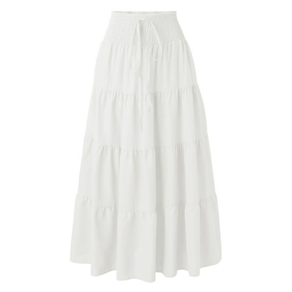 Aayomet Tennis Skirts For Women Women's Summer Elastic High Waist Boho Maxi Skirt Casual Drawstring A Line Long Skirt,White Medium