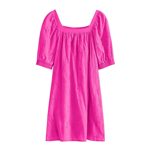 Aayomet Mother Of The Bride Dresses for Wedding Ladies Fashion Casual Short Sleeves Solid Color Dress Dress Vacation Beach Dress,Hot Pink XL