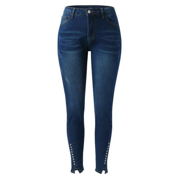 Aayomet No Riders Inseam Stays Jeans For Women High Waist Elastic Clothing Curvy Stretch Distressed Trouser Legs Pants With,Blue L