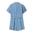 thumbnail image 1 of Aayomet OnePiece Jumpsuits For Women Jumpsuit Pants Solid Short-sleeved Short Casual Lapel Loose Women Denim Jumpsuit Women's,Light Blue M, 1 of 5