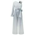 thumbnail image 1 of Aayomet OnePiece Jumpsuits For Women Women's Jumpsuits Casual Long Sleeve One Shoulder Shiny Wide Leg Jumpsuit,White XL, 1 of 5