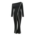 thumbnail image 1 of Aayomet OnePiece Jumpsuits For Women Women's Slanted Shoulder Stitching Long Sleeved Wide Leg Pants Jumpsuit,Black XL, 1 of 5