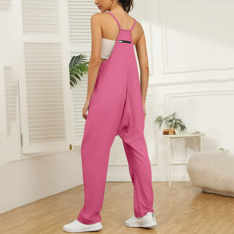 Aayomet OnePiece Jumpsuits For Women Womens Casual Summer Jumpsuit Sleeveless Loose Solid Color Comfortable Strap Loose Jumpsuit Purple L