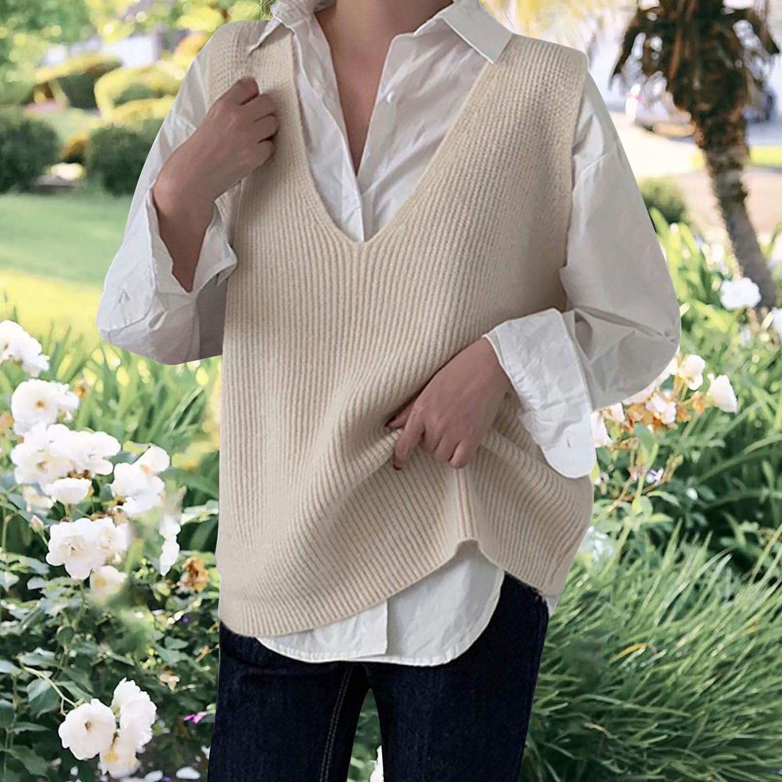 Aayomet Oversized Sweater Vest for Women Knit Split Pullover Sweater