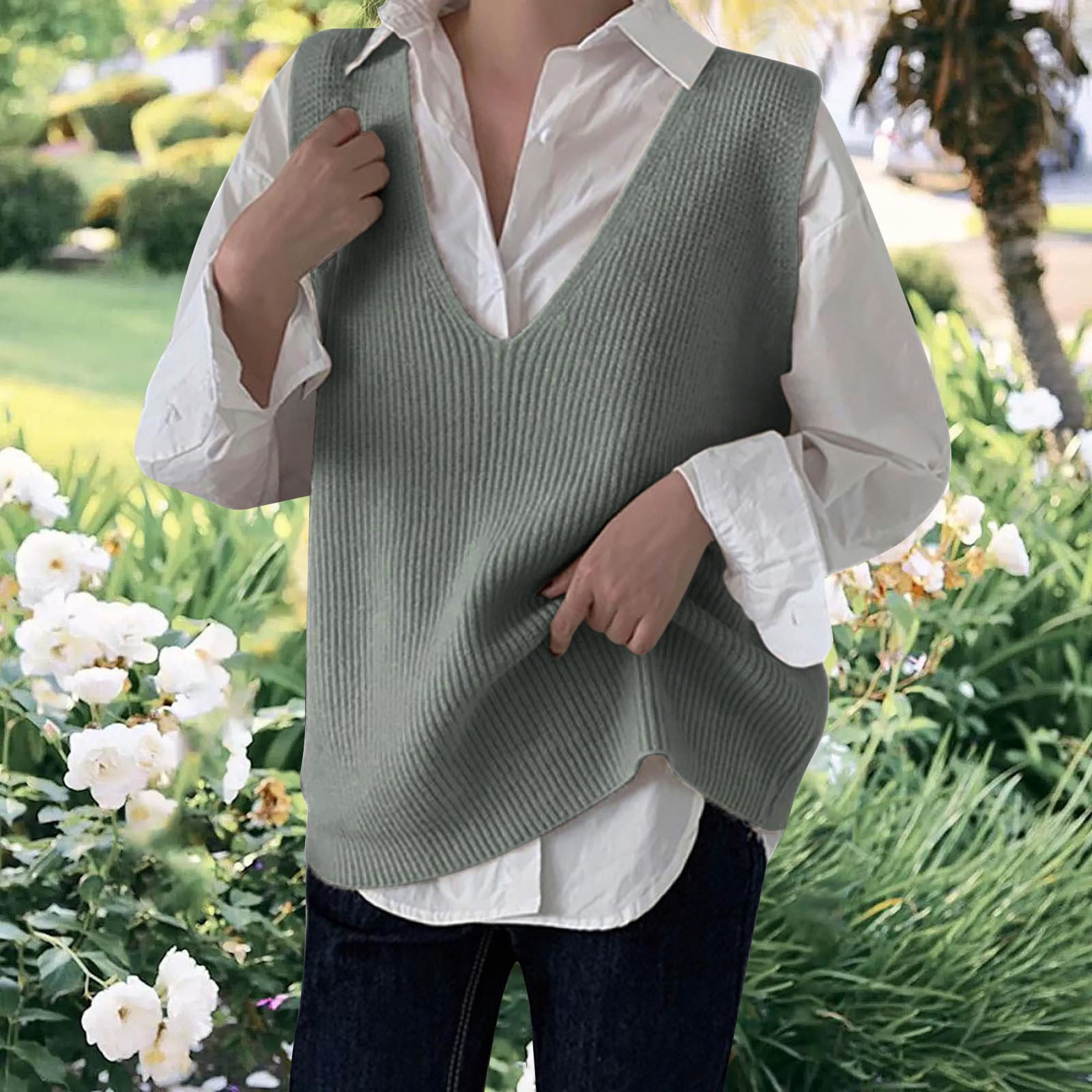 Aayomet Oversized Sweater Vest for Women Knit Split Pullover Sweater