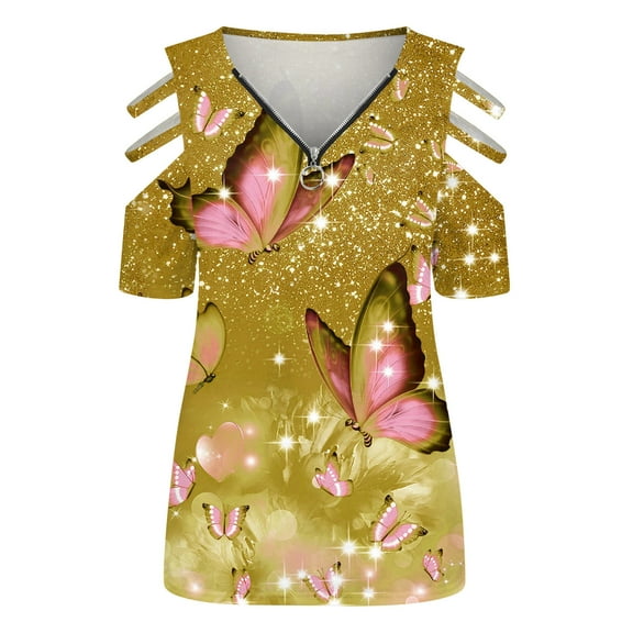 Aayomet Oversized T Shirts For Women Womens Tops Casual V Neck Ruffle Sleeve T Shirts Loose Fit Peplum Tops,Yellow S