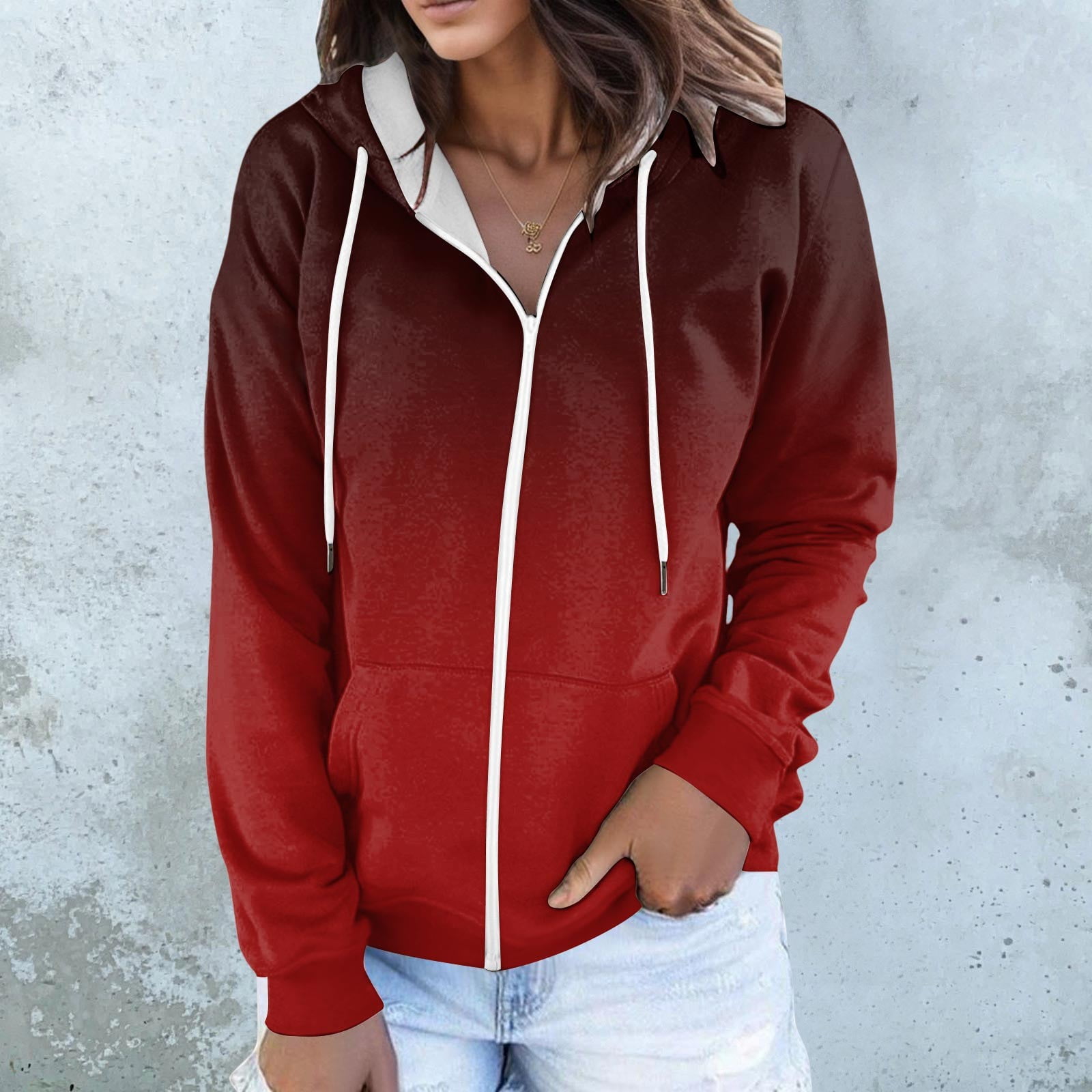 Aayomet Oversized Zip Up Hoodie for Women Baggy Loose Basic Zipper