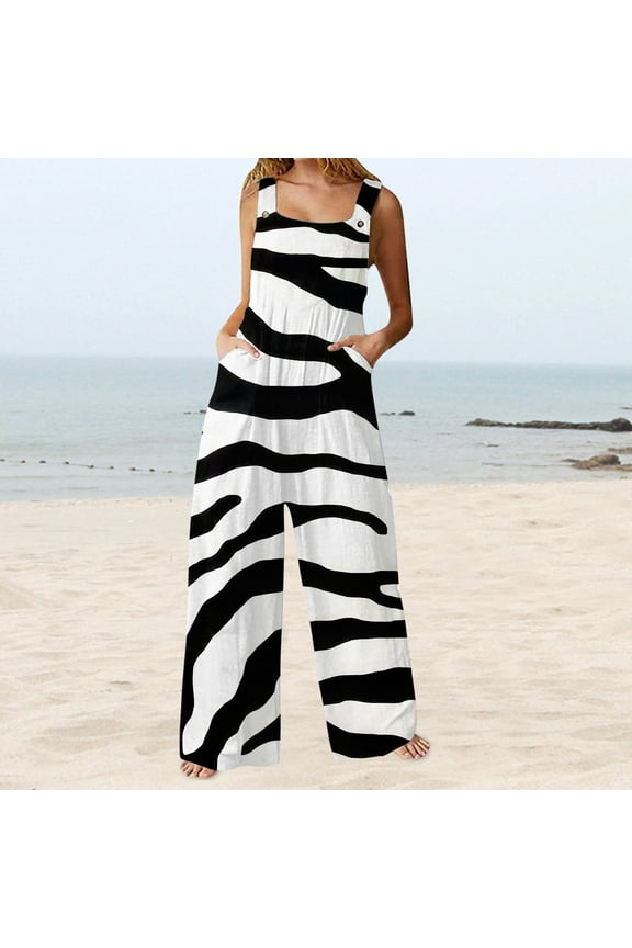 Petite Jumpsuits for Women Womens Overalls Summer Casual Loose Sleeveless Patchwork Dual Pockets Jumpsuit Floral Print,White XXL