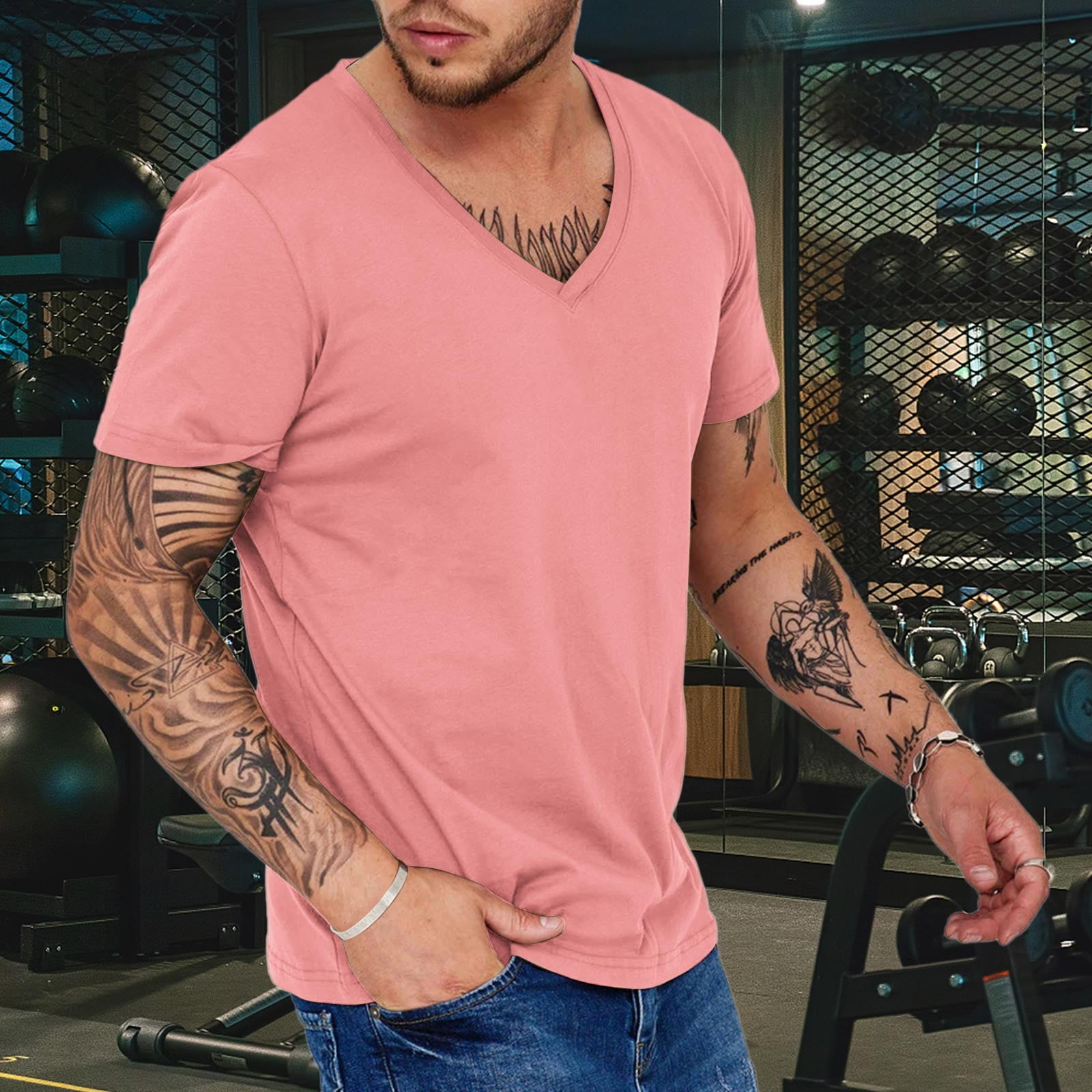 Aayomet Plain T Shirts Bulk Mens V Neck T Shirt Fashion Casual Quick Dry  Breathable Sweat Big And Tall T Shirts Pink,XXL - Walmart.com, image size:1600x1600
