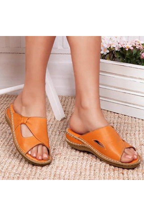 Platform Sandals Ladies Fashion Ssummer Solid Color Leather Open Toe Comfortable Thick Sole Sandals,Orange 7