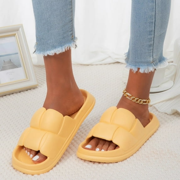 Aayomet Platform Sandals Women Cloud Slides For Women And Men Shower Slippers Bathroom Sandals Extremely Comfy Cushioned Thick,Yellow 6