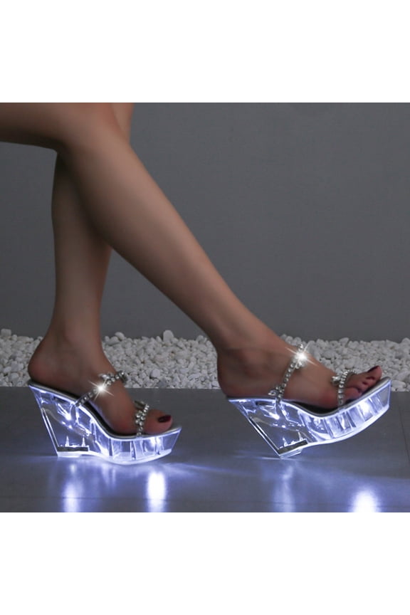 Platform Sandals Women Luminous Diamond High Heel Shoes Luminous Wedge Heel Women Shoes Sexy Women High Heel Shoes,Silver 7