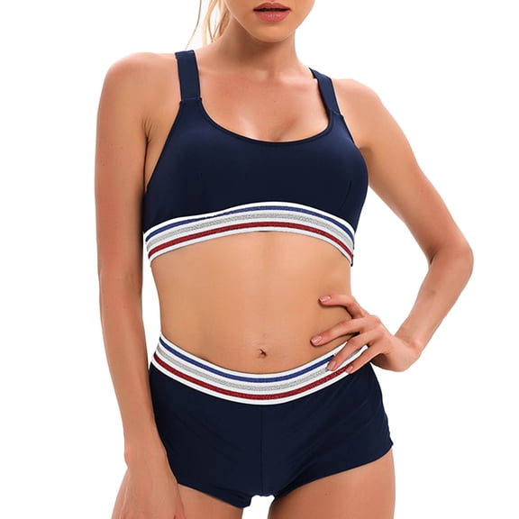 Aayomet Plus Size Bathing Suit For Women Women's Fashion Webbing Backless Plain Angle Sports Split Swimsuit,Navy L