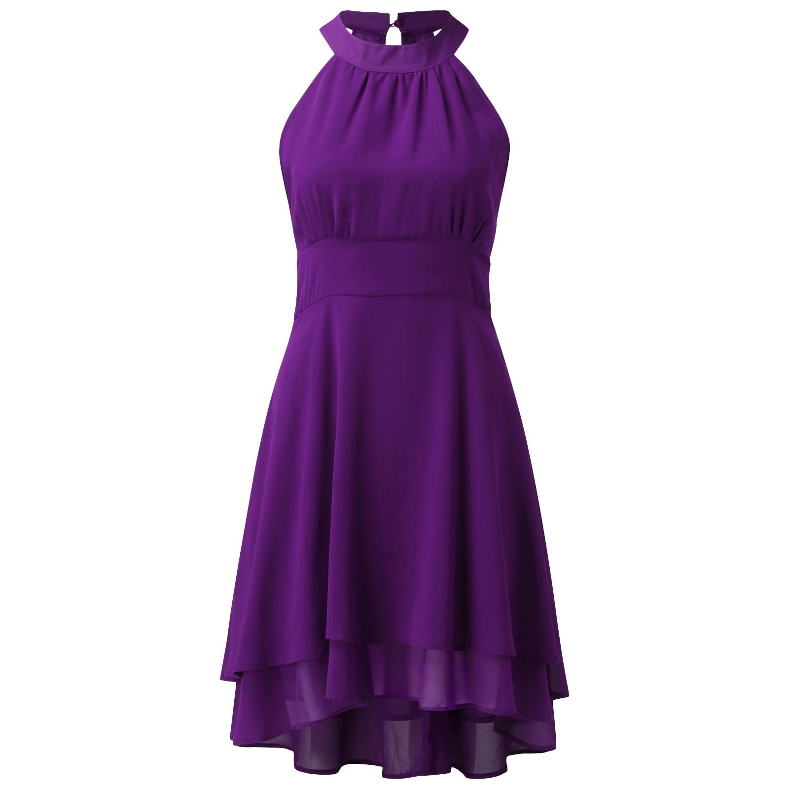 fitted lace wedding dress Halter neck chiffon purple dress main image 1
