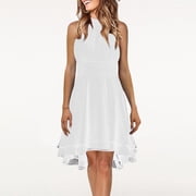 Aayomet Plus Size Dresses Womens Summer Casual Solid Halter Neck Button Chiffon Splice A Line Dress,White L