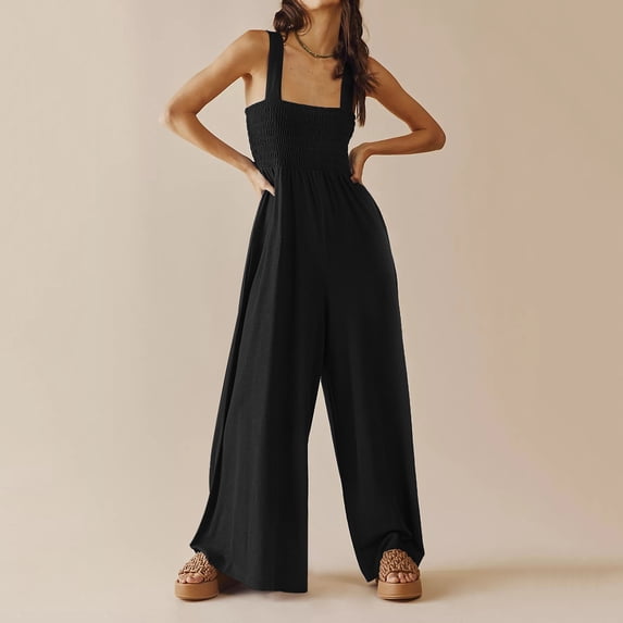 Aayomet Plus Size Jumpsuits For Women Women Slim Fit Tunic Jumpsuit Straps Wide Leg Bib Jumpsuit Jumpsuit With Pockets,Black XL