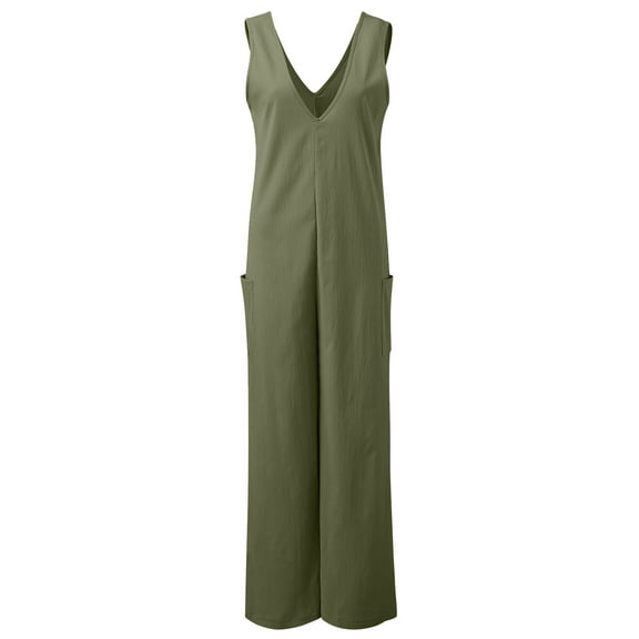 Aayomet Plus Size Jumpsuits For Women Women Summer Wide Leg Jumpsuit Sleeveless V Neck Casual Loose Jumpsuit Comfy Baggy Tank,Green M