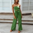 thumbnail image 1 of Aayomet Plus Size Jumpsuits For Women Women's Summer Casual Off Shoulder High Waist Solid Color Strapless Belted Wide Leg,Green S, 1 of 5
