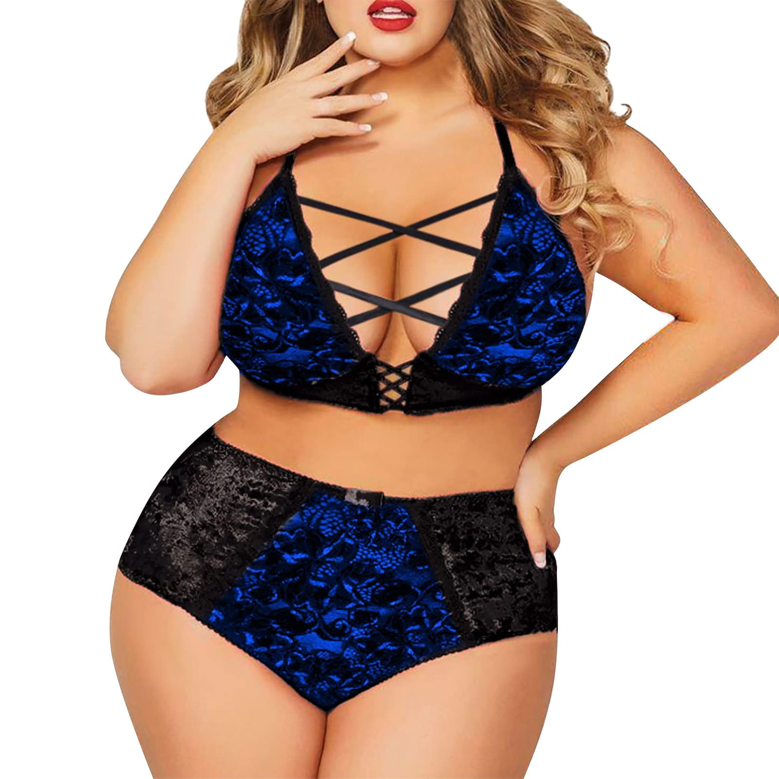 Aayomet Lingerie for Women Plus Size Women Plus Size Lingerie Lace Bodysuit  Exotic Teddy Lingerie Strappy Bra And Panty,Black XL 