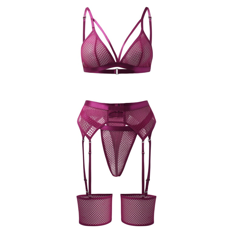 Aayomet Plus Size Lingerie For Women Women Lingerie Set with Garter Belts  Bra and Panty Set Lace Teddy Bodysuit,Purple XL 