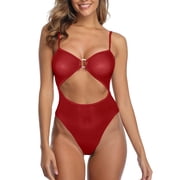 Aayomet Plus Size Lingerie Lingerie For Women See Through BodysuitOne Piece Mesh Thong Teddy Swimsuits Micro Bikini,Red XXL
