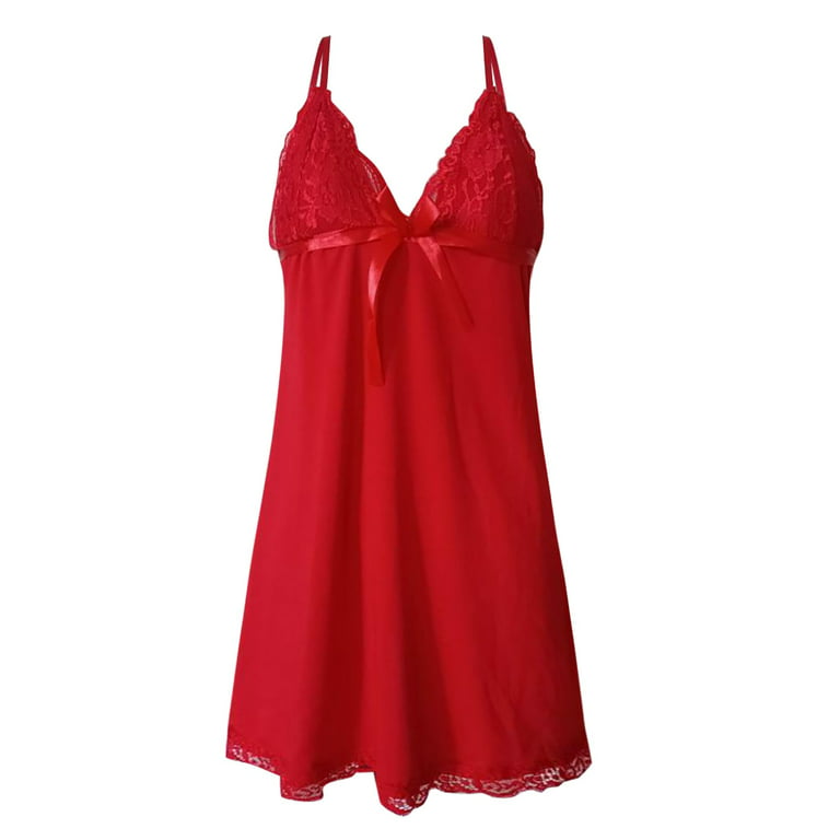 Aayomet Plus Size Lingerie Sleepwear Lingerie Nightgown Lace Chemise Satin  Slip Silk Negligee Nightie for Women,Red XXL 