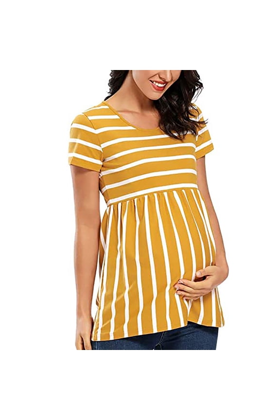 Plus Size Maternity Dress Pregnancy T-shirt Short Print Sleeve Clothes Women Fashion Tops Maternity Maternity dress,Yellow M