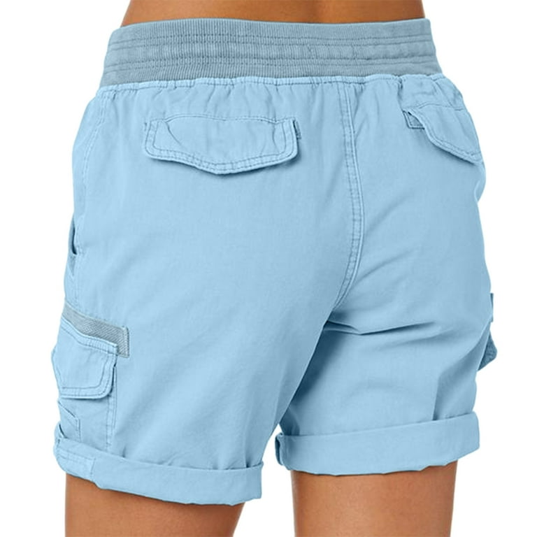 Aayomet Plus Size Shorts for Women Women Cargo Shorts Summer Loose Hiking  Shorts With Pockets,Light Blue XXL