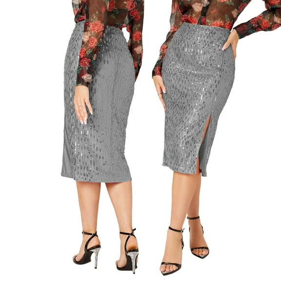 Aayomet Plus Size Skirt Women'S Solid Color Sequins Fashion High Waist Slim Casual Half Body Skirt,Gray XX-Large