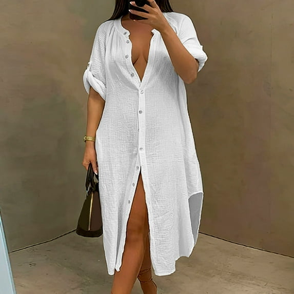 Aayomet Plus Size Summer Dresses 2023 Summer New Women's Temperament Blouse Casual Beach Skirt Slim Elegant Plus Size Shirt,White XL