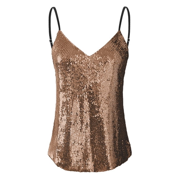 Aayomet Plus Size Tank Tops for Women Women Sleeveless Blouse Sequined Strappy V Neck Camis Tank Top Crop Shirt,Gold XL