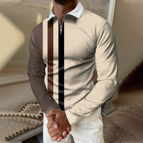 Aayomet Polo Shirts For Men Casual Autumn Winter Long Sleeve Turndown Neck Shirt Printed Tee Mens Beach Shirts Gray,L