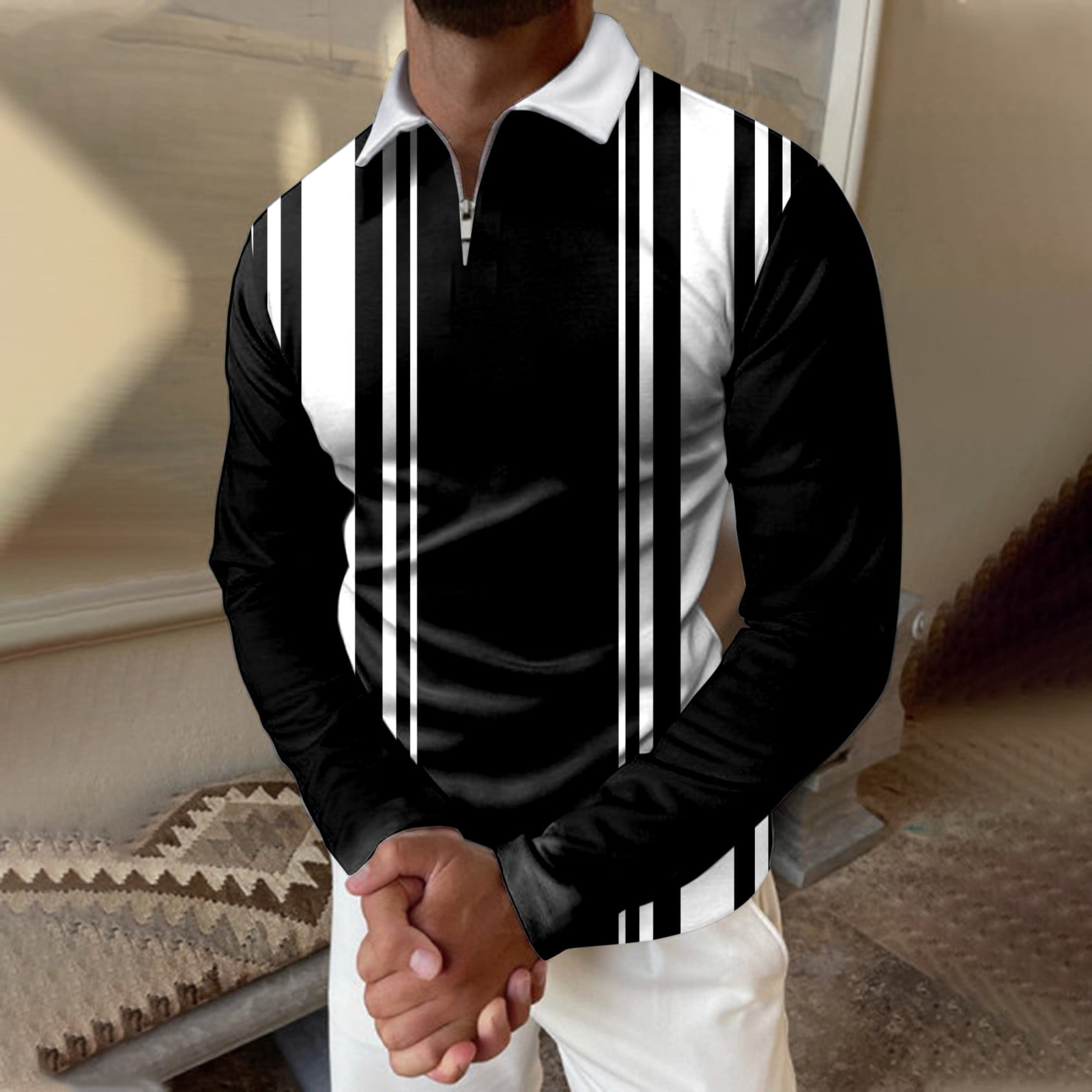 Aayomet Polo Shirts For Men Casual Autumn Winter Long Sleeve Turndown Neck Shirt  Printed Tee Plus Size Shirts Black,XXL 