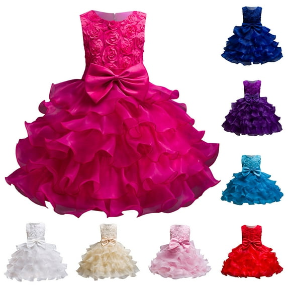 Aayomet Princess Dresses For Girls Kids Dress Girls Birthday Long Elegant Sleeveless Mesh Princess Flower Girl Dresses Wedding,Hot Pink 5-6 Years