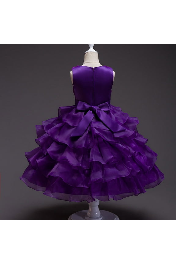 Princess Dresses For Girls Kids Dress Girls Birthday Long Elegant Sleeveless Mesh Princess Flower Girl Dresses Wedding,Purple 2-3 Years