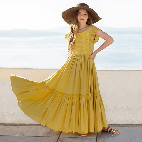 Aayomet Princess Dresses For Girls Princess Girls Lace Cotton Long Dresses Baby Kids Holiday Formal Flower Girl Wedding Birthday,Yellow 4-5 Years