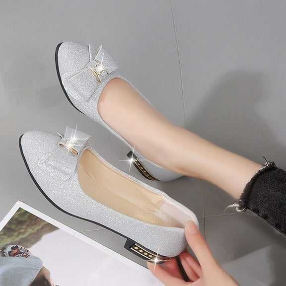 Aayomet Pumps Shoes Women Thin Casual Point Toe Butterfly-knot Flat Ladies Fashion Women's Solid shoes Women's Pumps,Silver 5.5