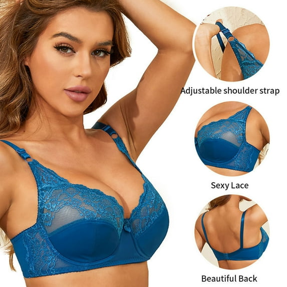 Aayomet Push Up Bras For Women Women's No Side Effects Underarm-Smoothing Comfort Wireless Lightly Lined T-Shirt Bra,Blue 85