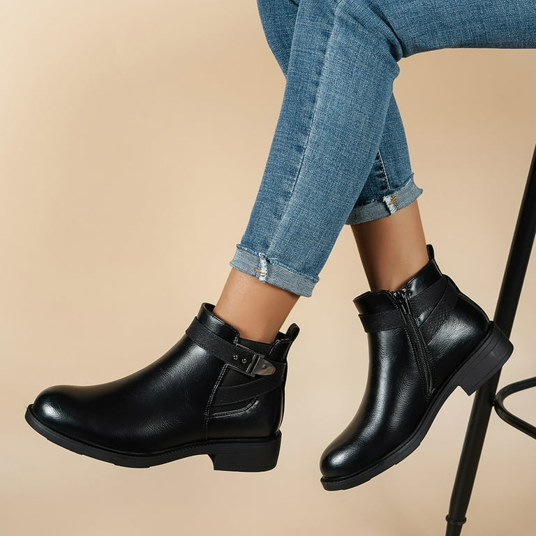 Aayomet Rain Boots Side Zip Boots for Women Retro Pointed Toe Heel Ankle Booties Short Boots Ladies Shoes Black 8 Walmart