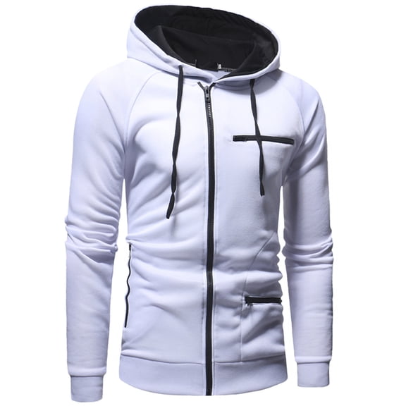 Aayomet Rain Jacket Men and Winter Hooded Drawstring Zipper Long Sleeve Pocket Coat Slim Jacket for Work Home (White, M)