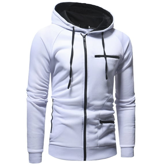 Aayomet Rain Jacket Men and Winter Hooded Drawstring Zipper Long Sleeve Pocket Coat Slim Jacket for Work Home (White, XXXL)