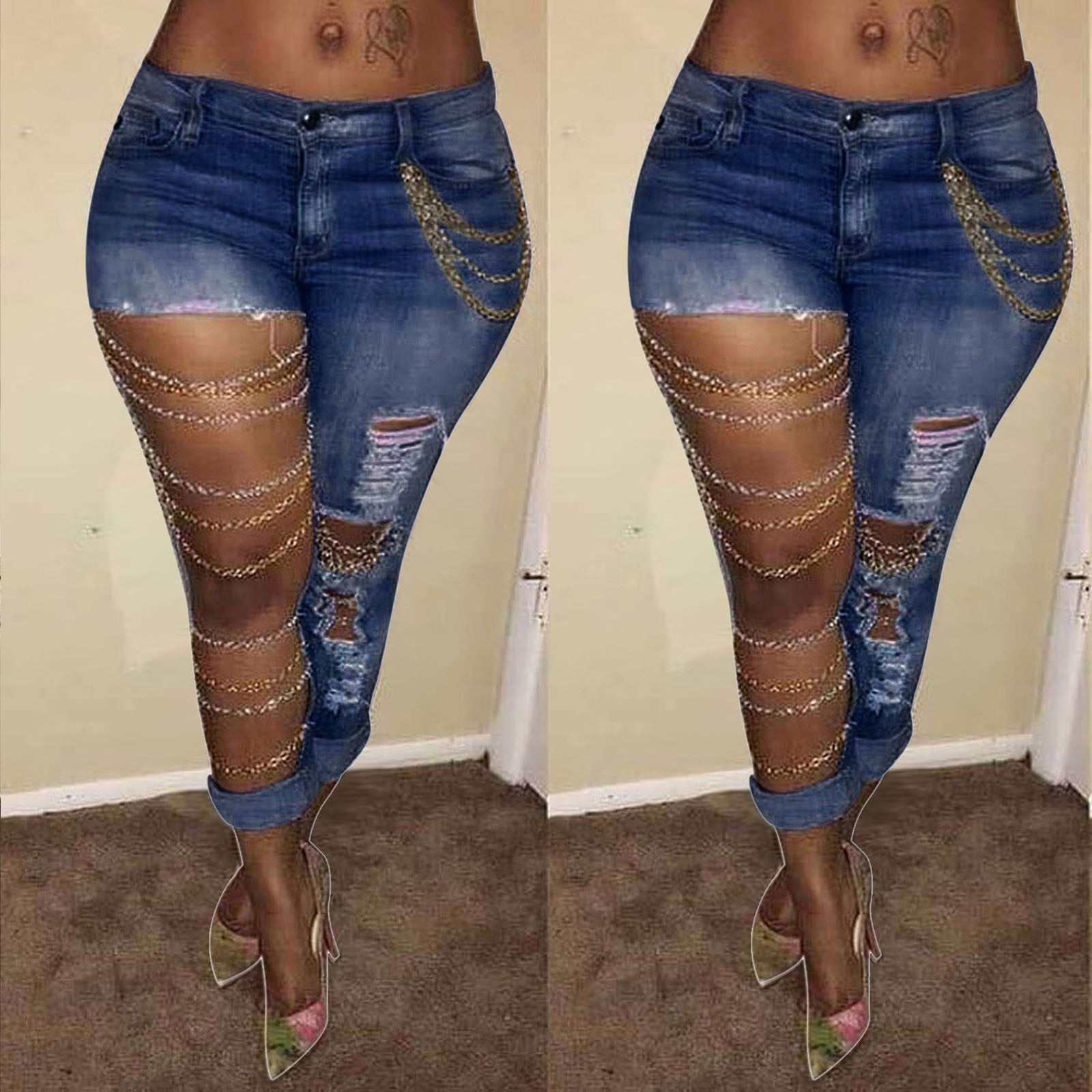Aayomet Women Jeans Skinny Women's Cowboy Cut High Rise Slim Fit Tapered  Leg Jean,Light Blue XXL
